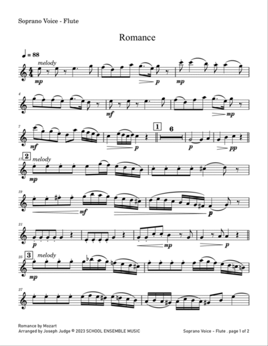 Romance by Mozart for Woodwind Quartet in Schools Woodwind Quartet scores gallery preview page 6