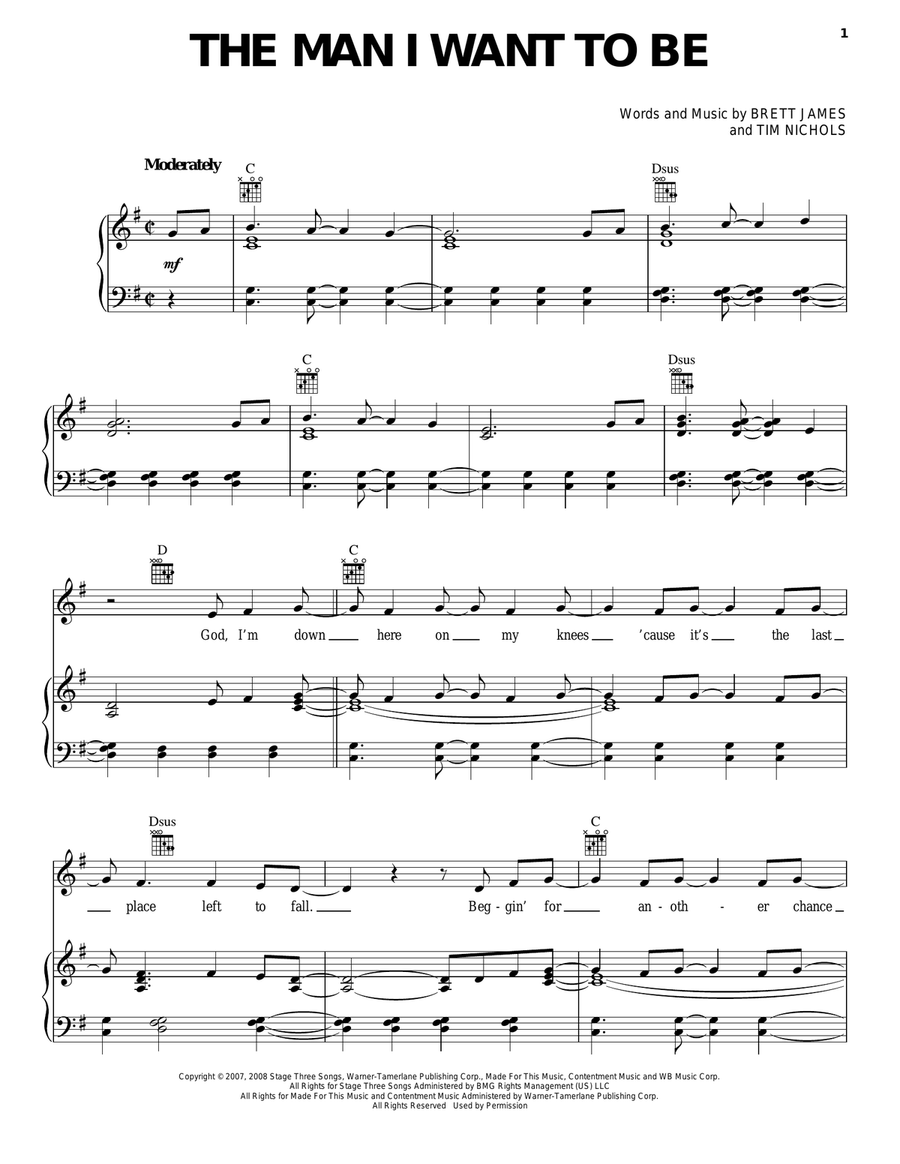 The Man I Want To Be Piano, Vocal, Guitar scores gallery preview page 1