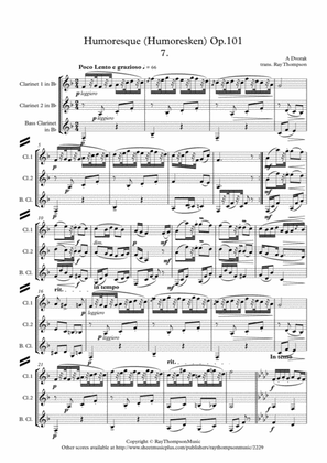 Book cover for Dvorak: Humoresques Op.101 No.7 - clarinet trio (2 Bb and bass)