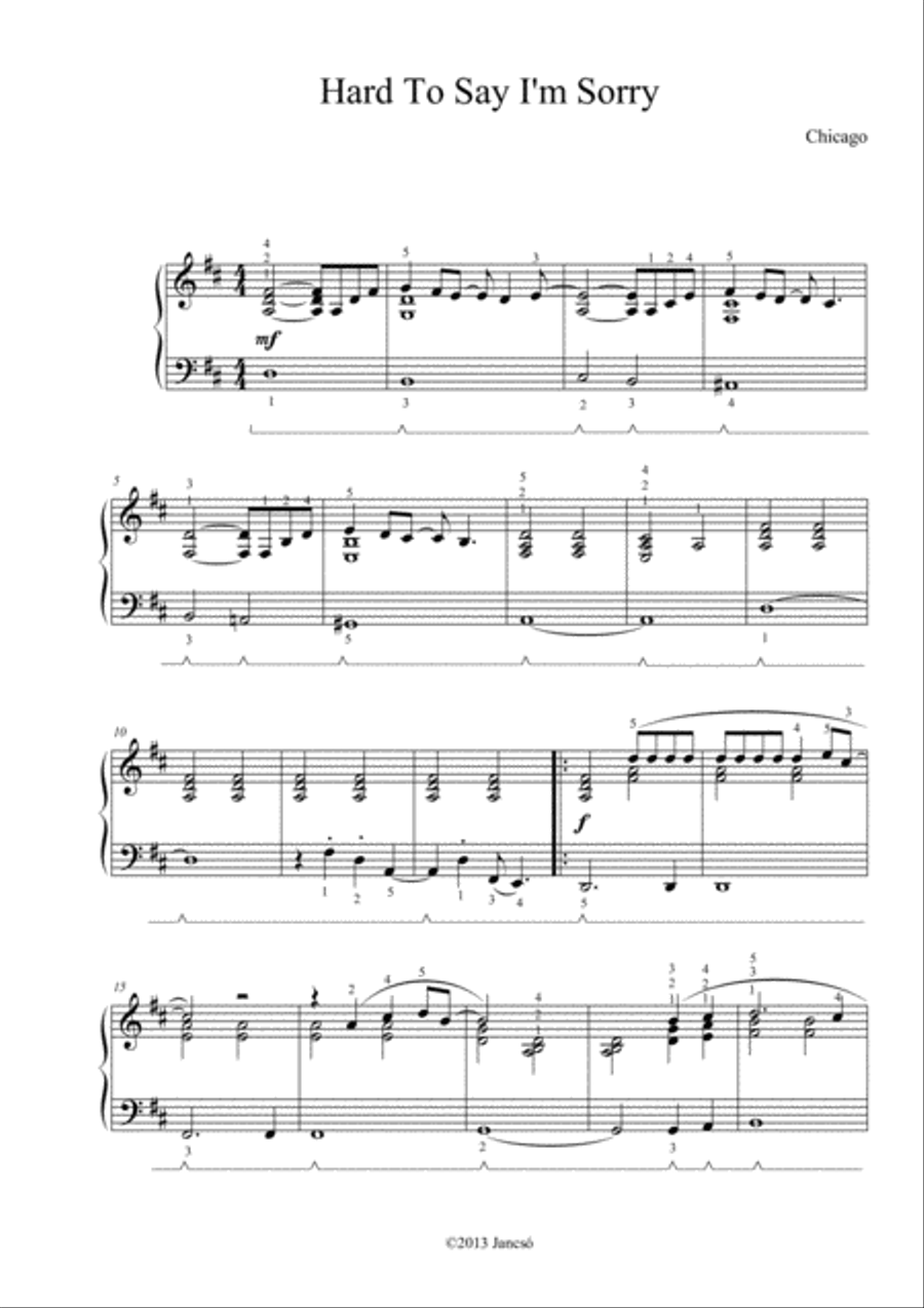 Hard To Say I'm Sorry Piano Solo scores gallery preview page 1