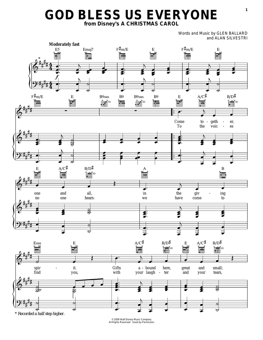 God Bless Us Everyone Piano, Vocal, Guitar scores gallery preview page 1