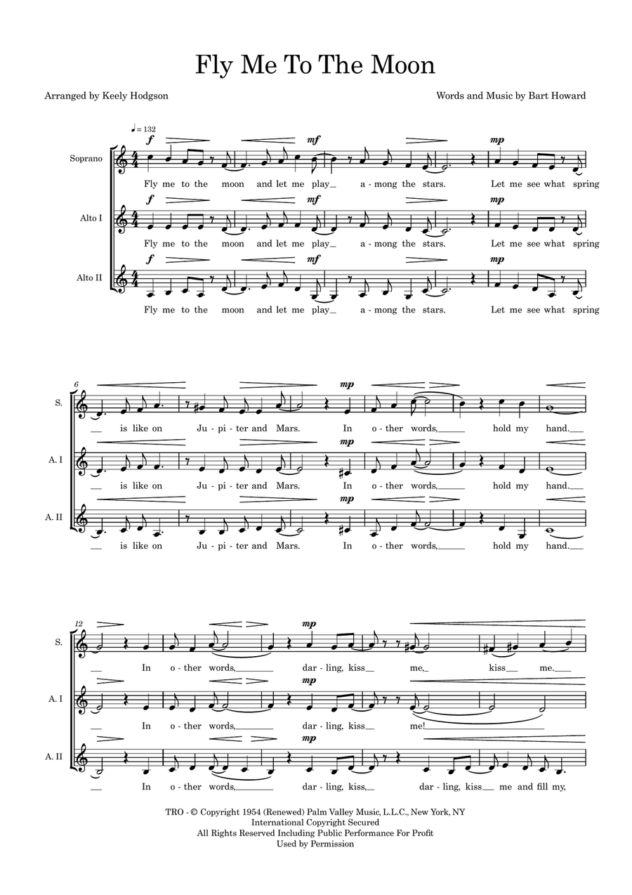 Fly Me To The Moon (arr. Keely Hodgson) 3-Part scores gallery preview page 1