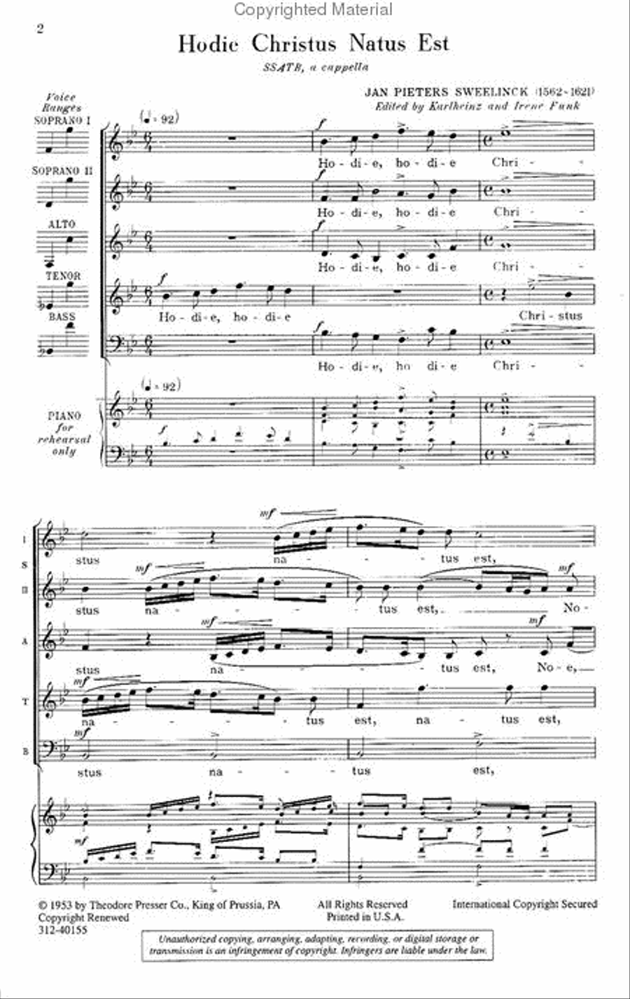 Hodie Christus Natus Est SSATB scores gallery preview page 2