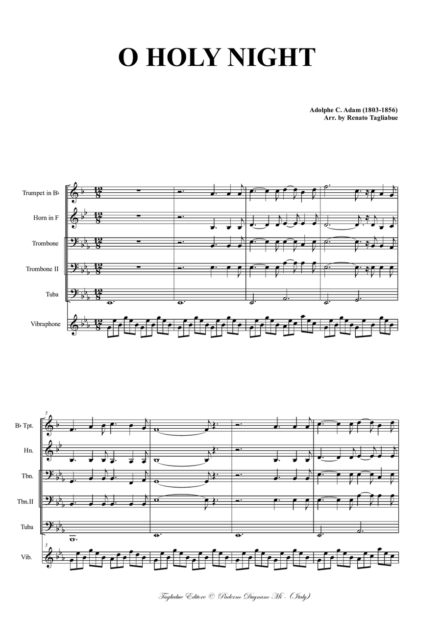 O HOLY NIGHT - ADAM - for Brass Quintet and Vibraph - With Parts Brass Quintet scores gallery preview page 2