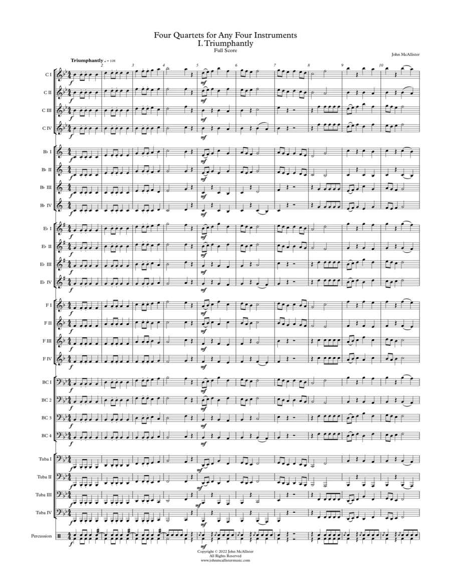 Four Quartets for any Four Band Instruments ALL TRANSPOSITIONS Large Ensemble scores gallery preview page 1