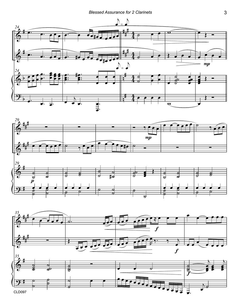 BLESSED ASSURANCE - CLARINET DUET with optional Piano Accompaniment Clarinet Duet scores gallery preview page 3