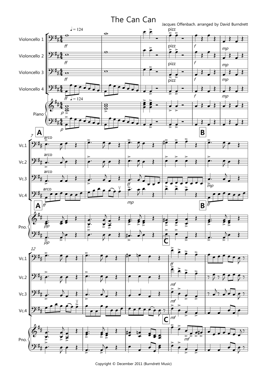 The Can Can for Cello Quartet Cello Solo scores gallery preview page 1