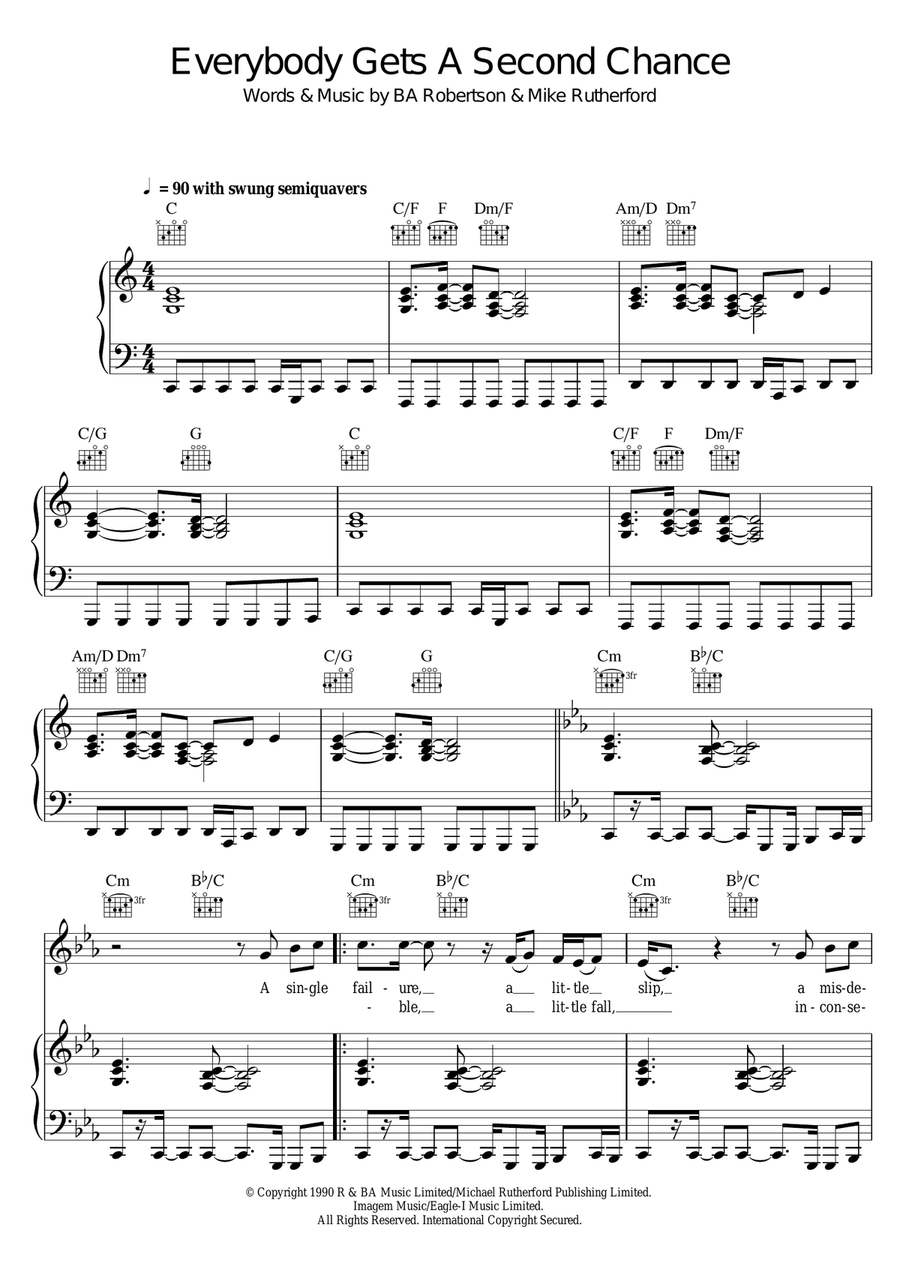 Everybody Gets A Second Chance Piano, Vocal scores gallery preview page 1