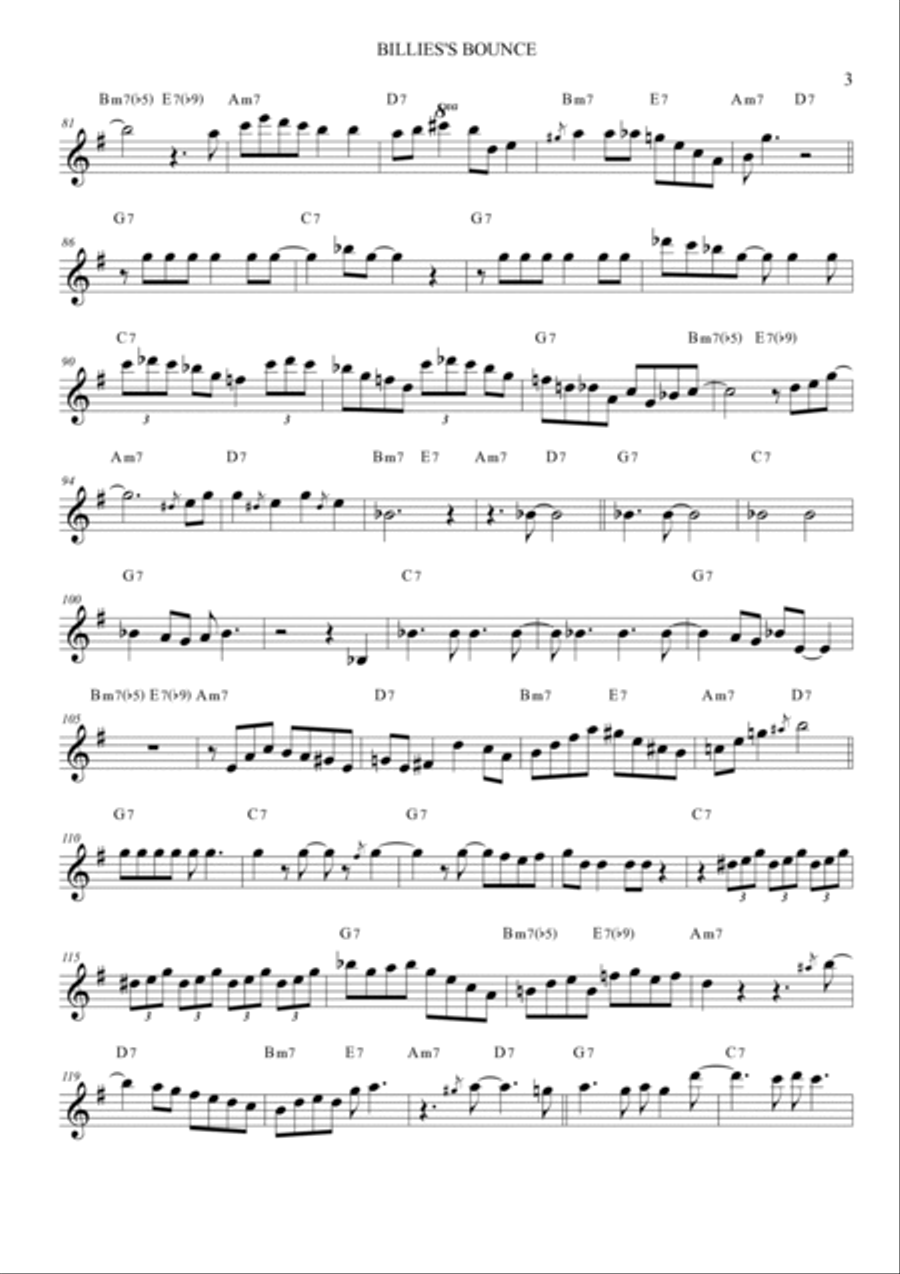 Billie's Bounce (bill's Bounce) Tenor Saxophone scores gallery preview page 3
