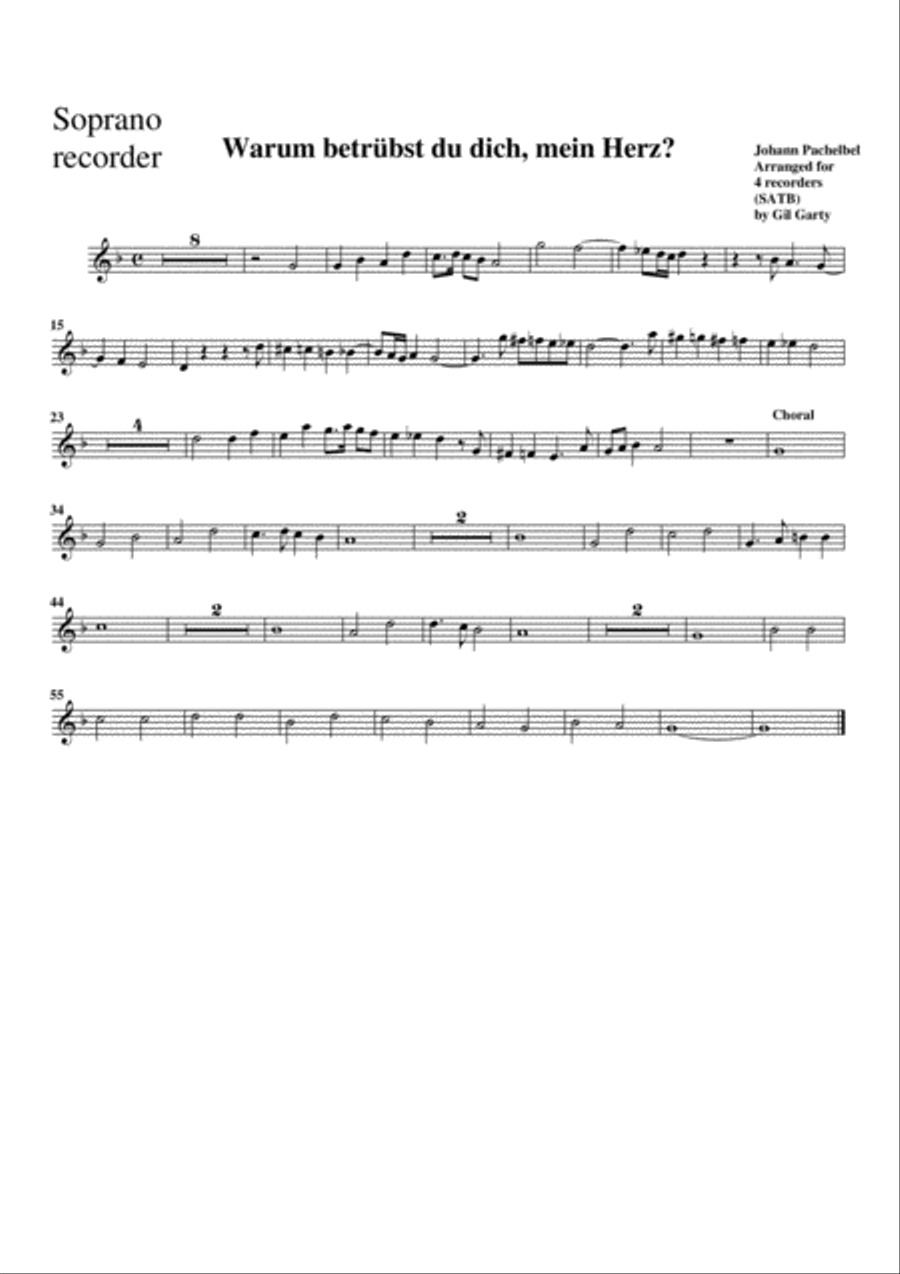 Varum betruebst du dich, mein Herz? (arrangement for 4 recorders) Recorder scores gallery preview page 3
