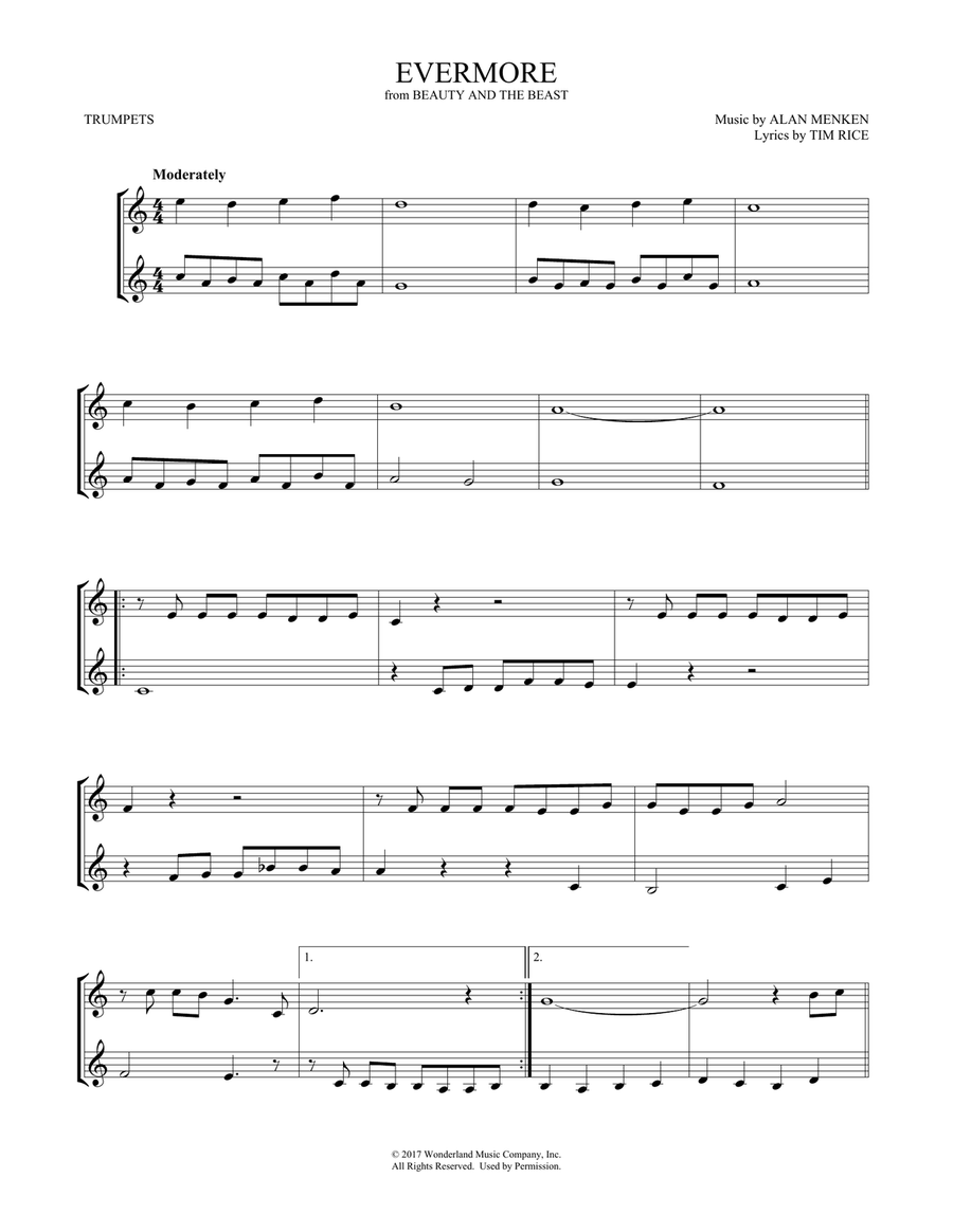 Evermore (from Beauty and the Beast) (arr. Mark Phillips) Trumpet Duet scores gallery preview page 1