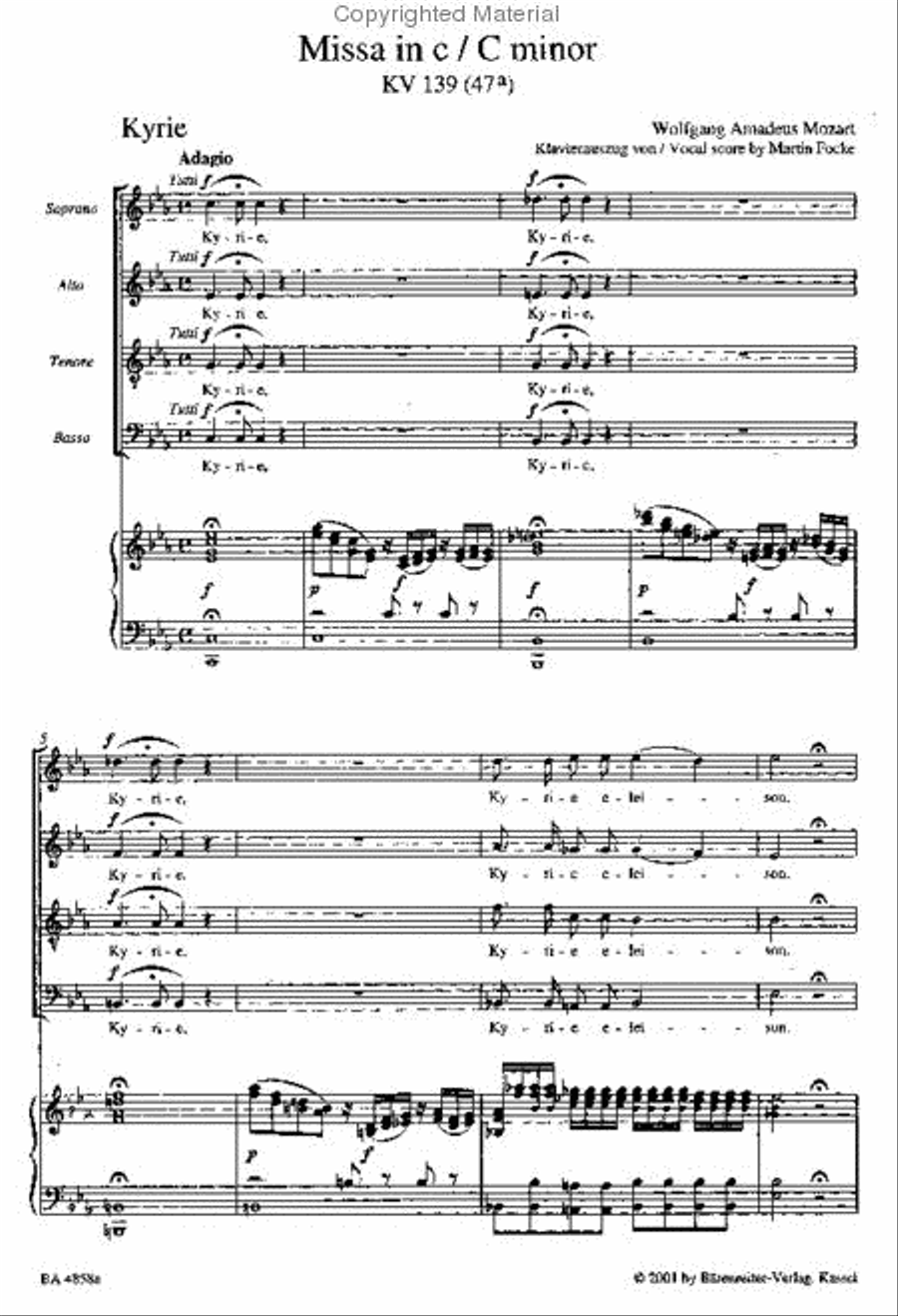 Missa c minor, KV 139 (47a) 'Waisenhaus Mass' 4-Part scores gallery preview page 2