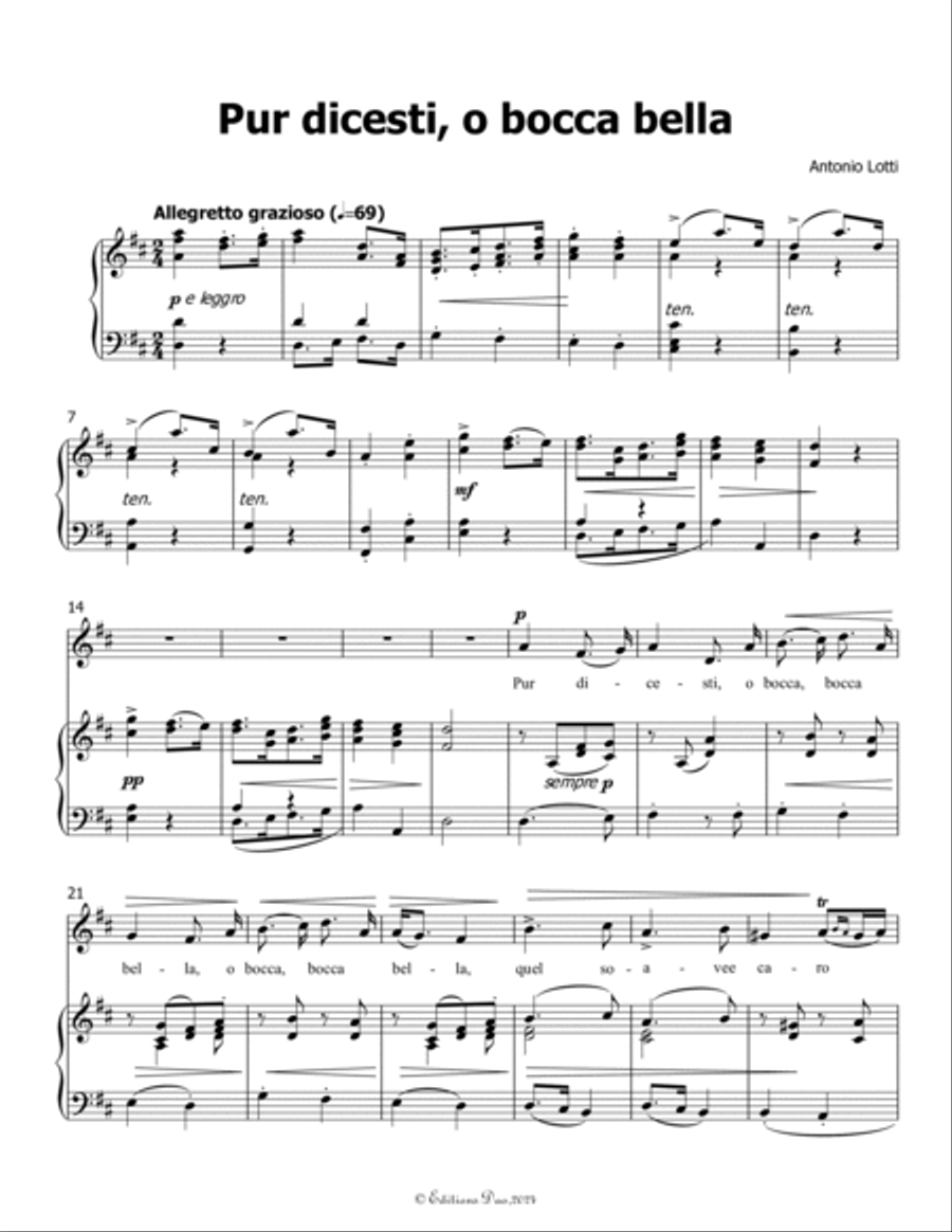 Pur dicesti,o bocca bella, by Antonio Lotti, in D Major Voice scores gallery preview page 3