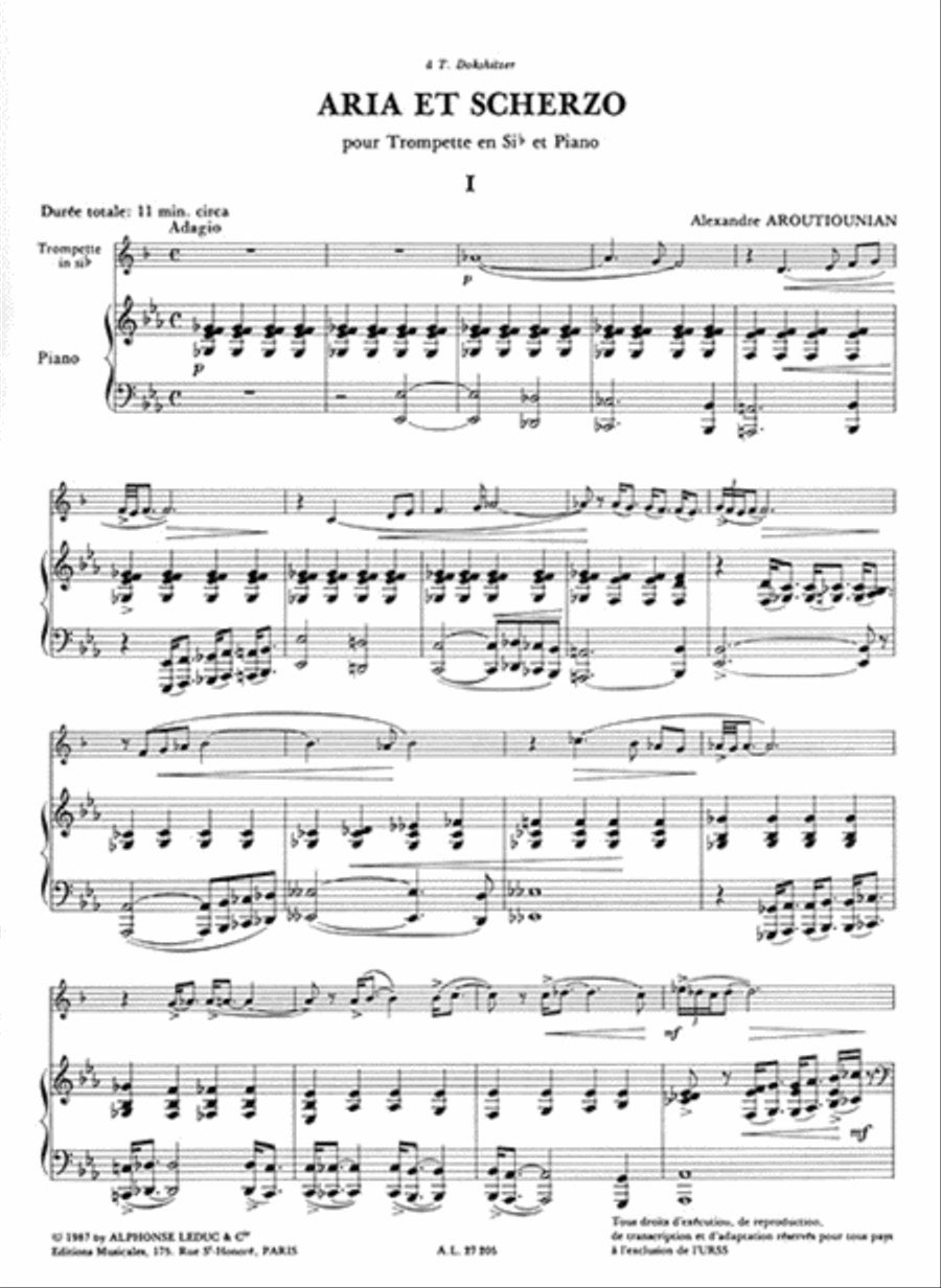 Alexandre Aroutiounian - Aria Et Scherzo Pour Trompette En Si Bemol Et Piano Trumpet Solo scores gallery preview page 2