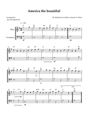 America The Beautiful - duet for Oboe and Trombone (+CHORDS)