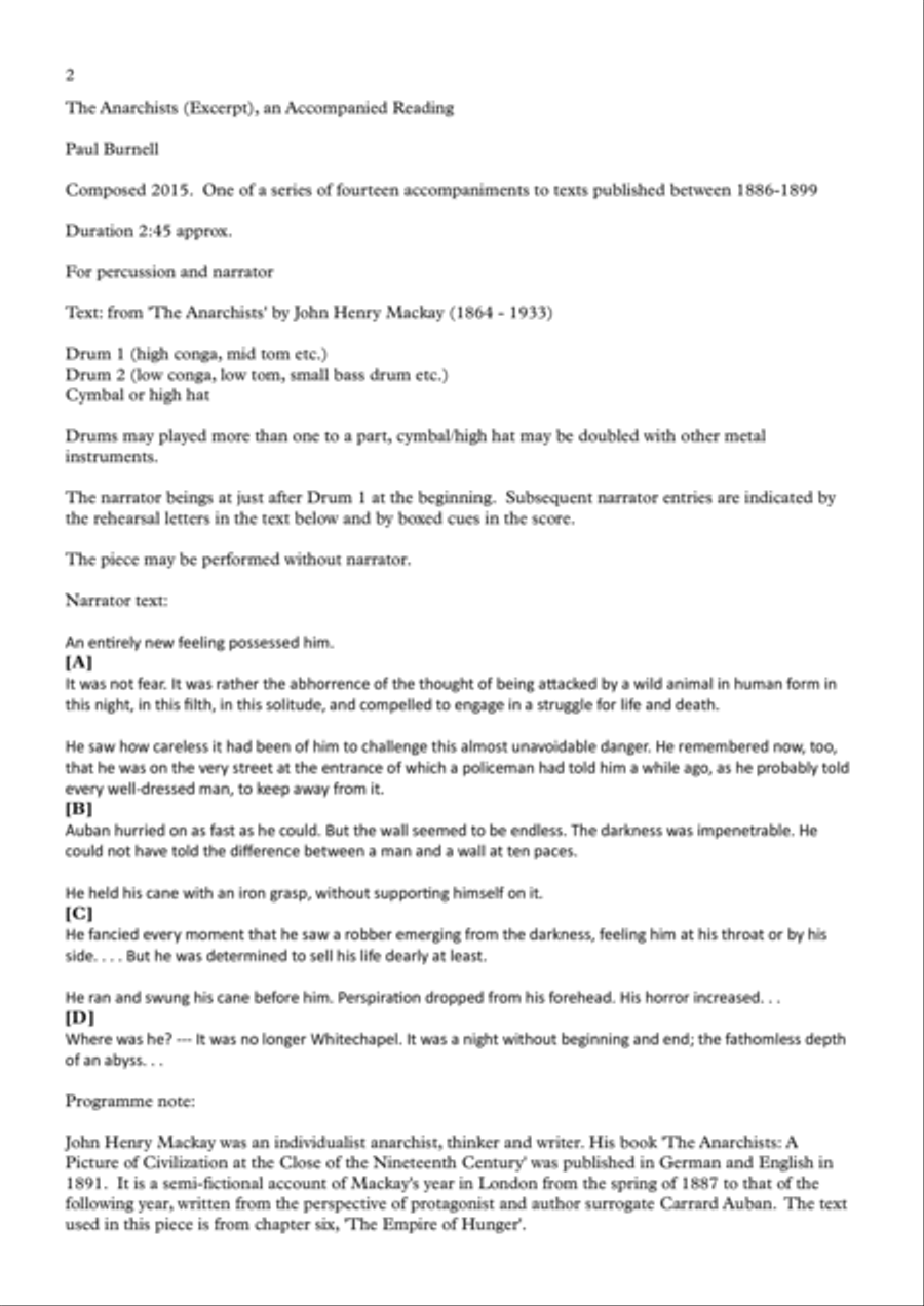 The Anarchists (Excerpt), an Accompanied Reading Percussion Ensemble scores gallery preview page 2