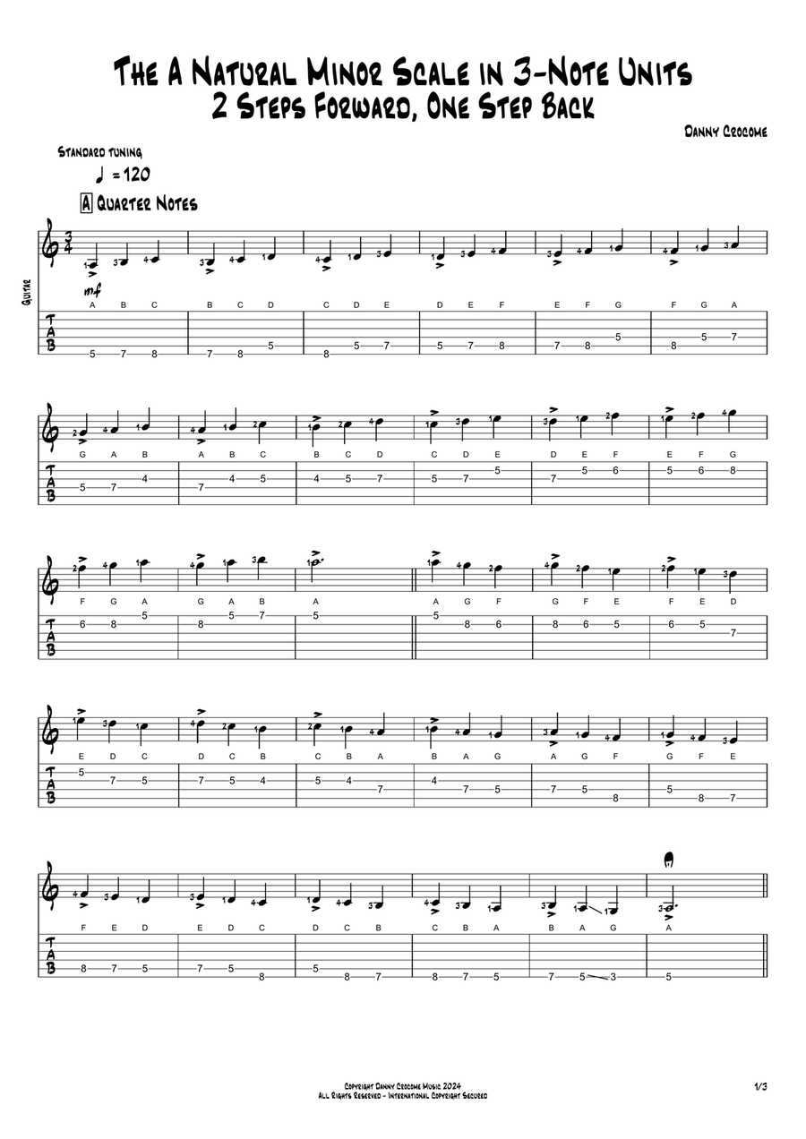 The A Natural Minor Scale in 3-Note Units (2 Steps Forward, One Step Back)