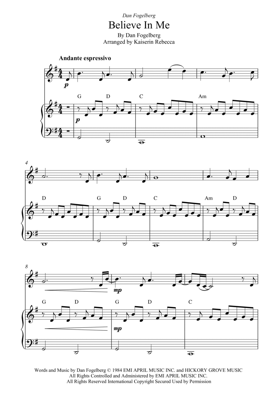 Believe In Me Believe In Me Violin Solo scores gallery preview page 1