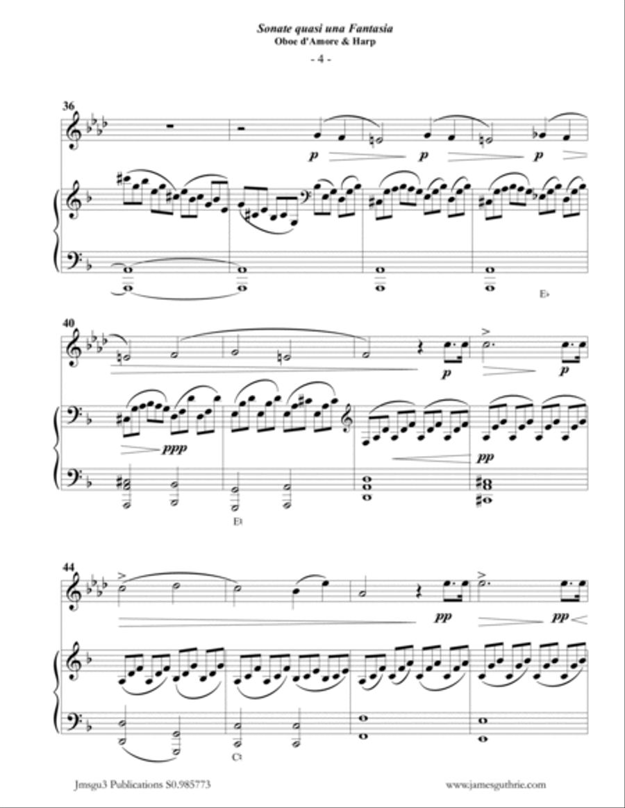 Beethoven: Adagio from the Moonlight Sonata for Oboe d'Amore & Harp Harp scores gallery preview page 4