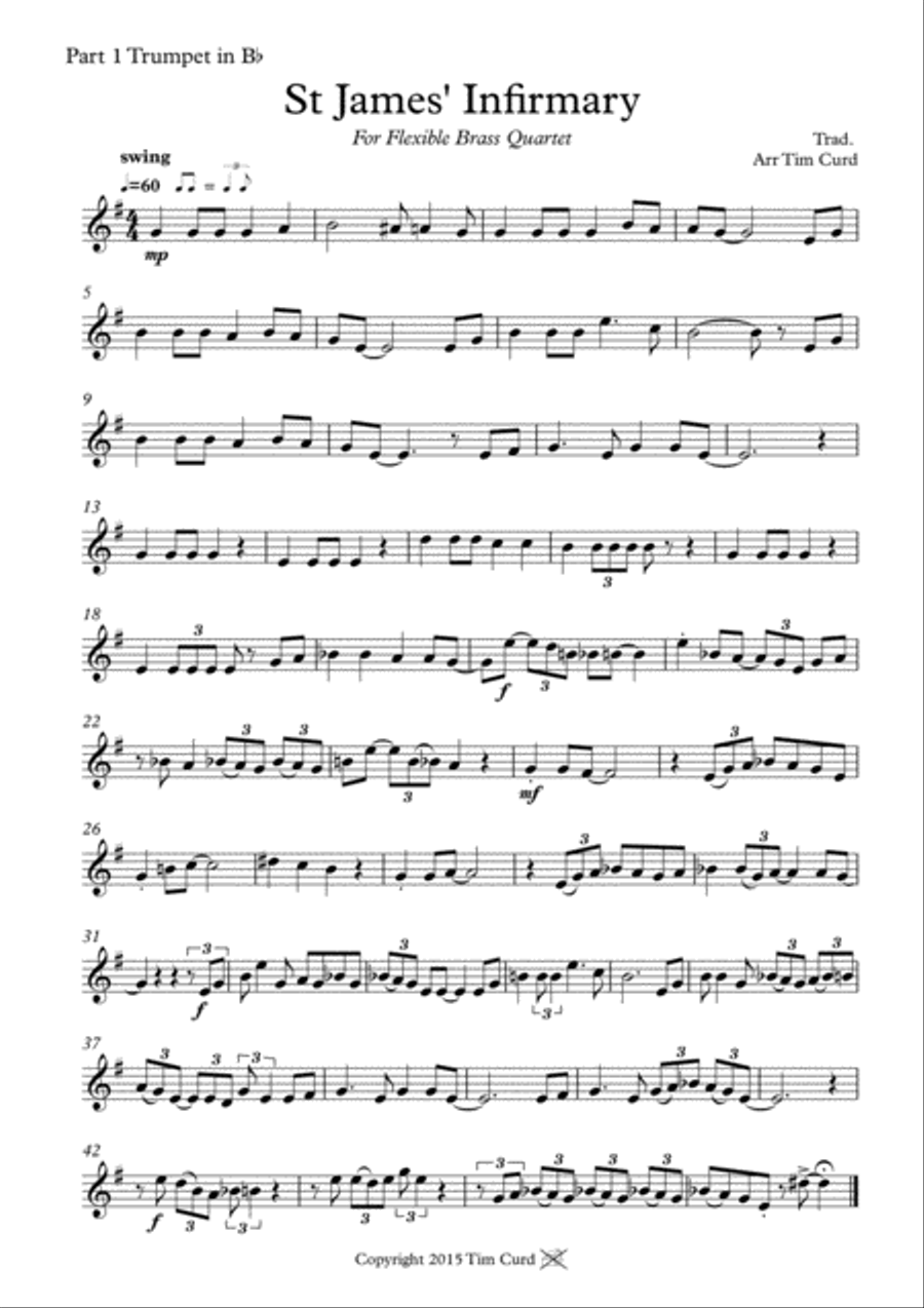 St James' Infirmary. For Flexible Brass Quartet Brass Quartet scores gallery preview page 6