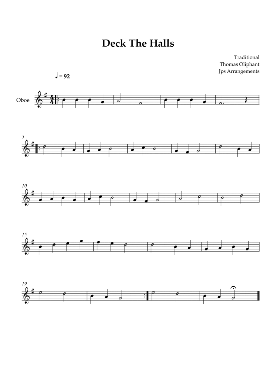 Deck The Halls For Oboe Oboe Solo scores gallery preview page 1
