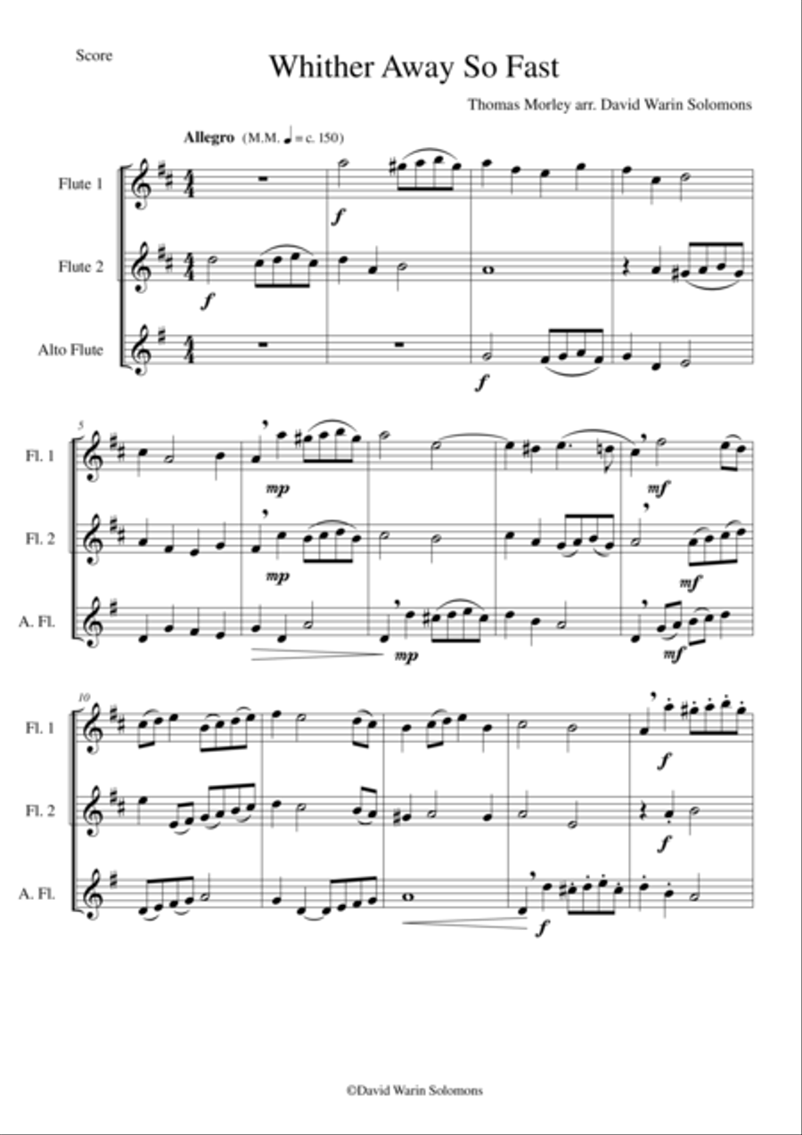 Whither away so fast for flute trio (2 flutes and 1 alto flute) Flute Trio scores gallery preview page 1