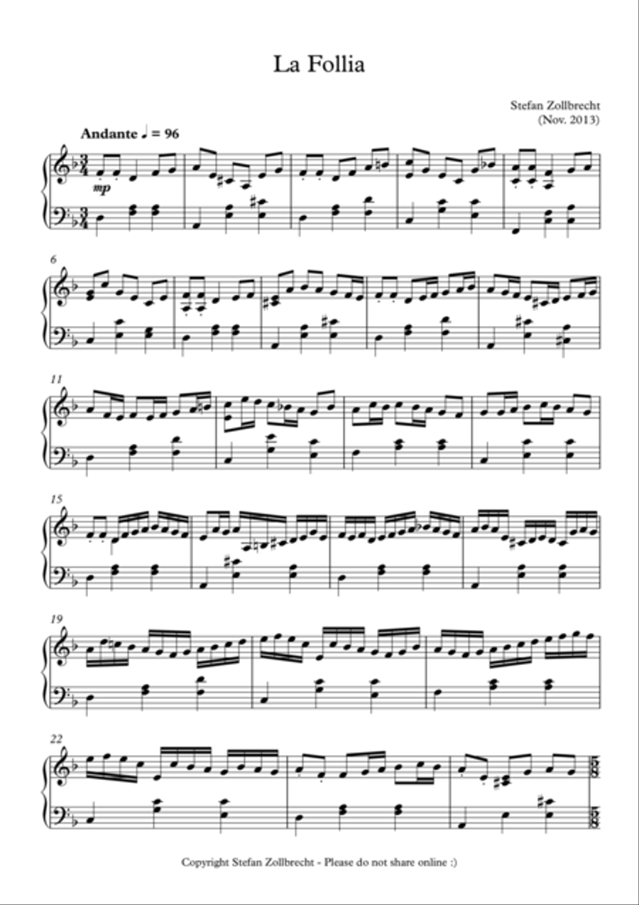 La Follia La Follia Easy Piano scores gallery preview page 1