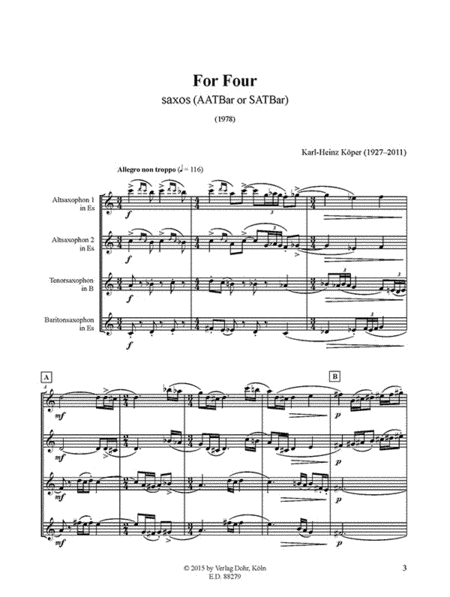 for four für Saxophonquartett (1978) (AATBar oder SATBar)