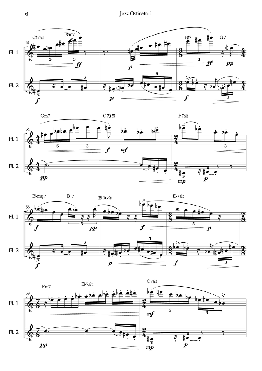 Jazz Ostinato 1 for Flute Duo Flute Duet scores gallery preview page 6