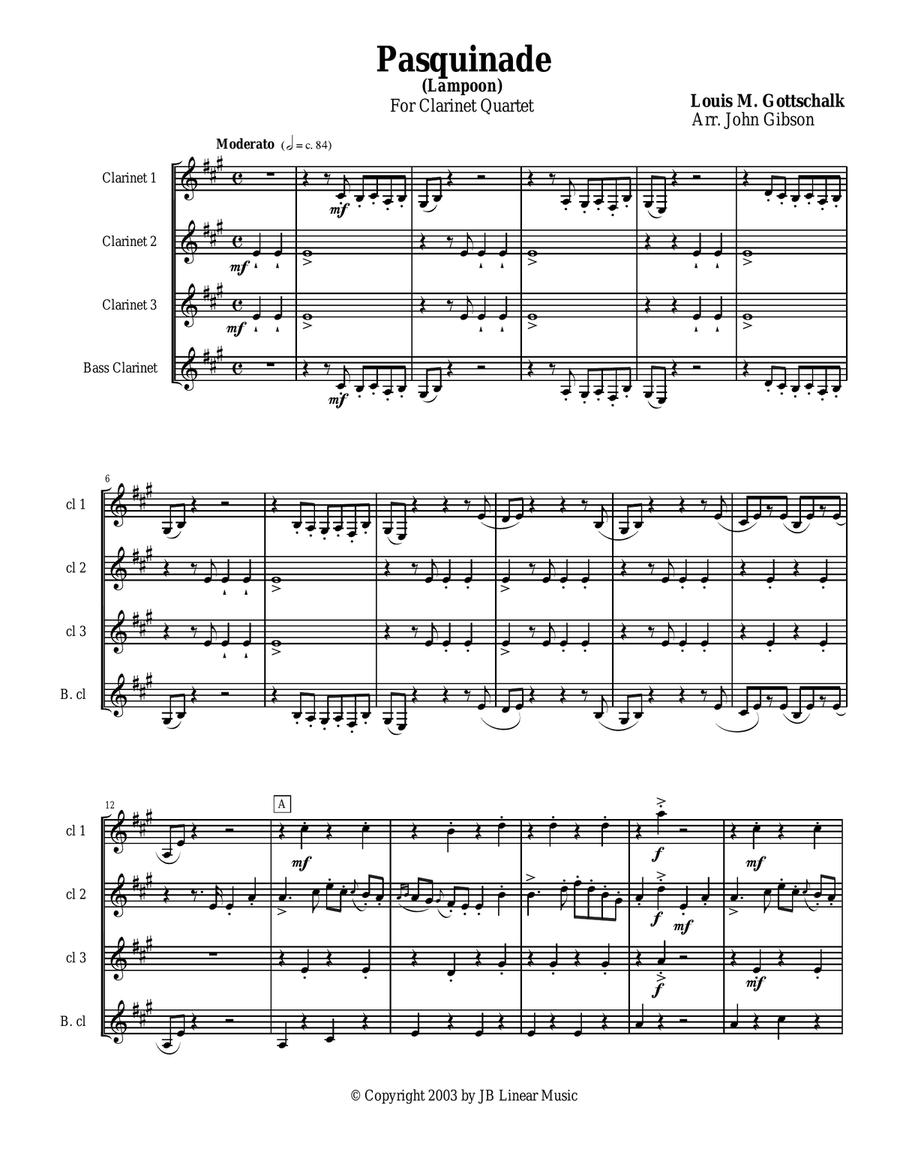 Pasquinade for Clarinet Quartet Clarinet Quartet scores gallery preview page 1