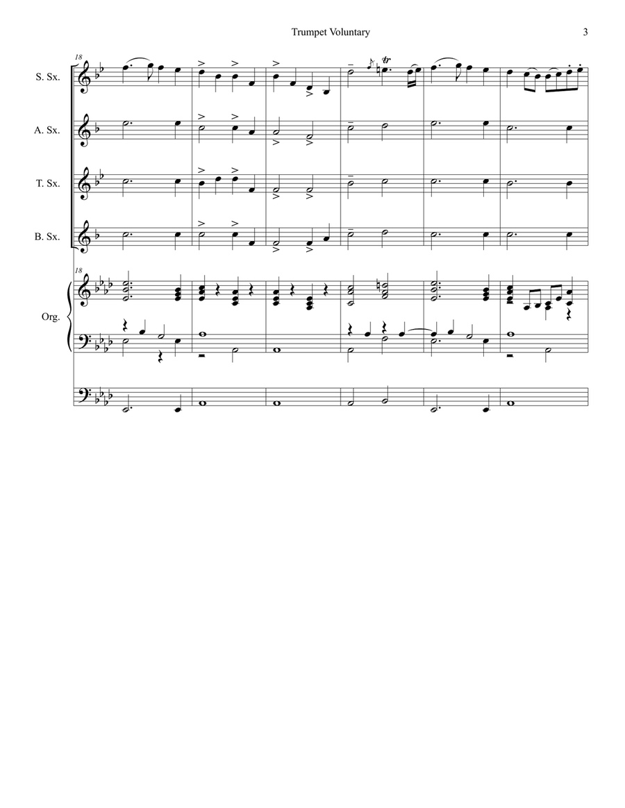 Trumpet Voluntary (for Saxophone Quartet - Organ Accompaniment) Woodwind Ensemble scores gallery preview page 4