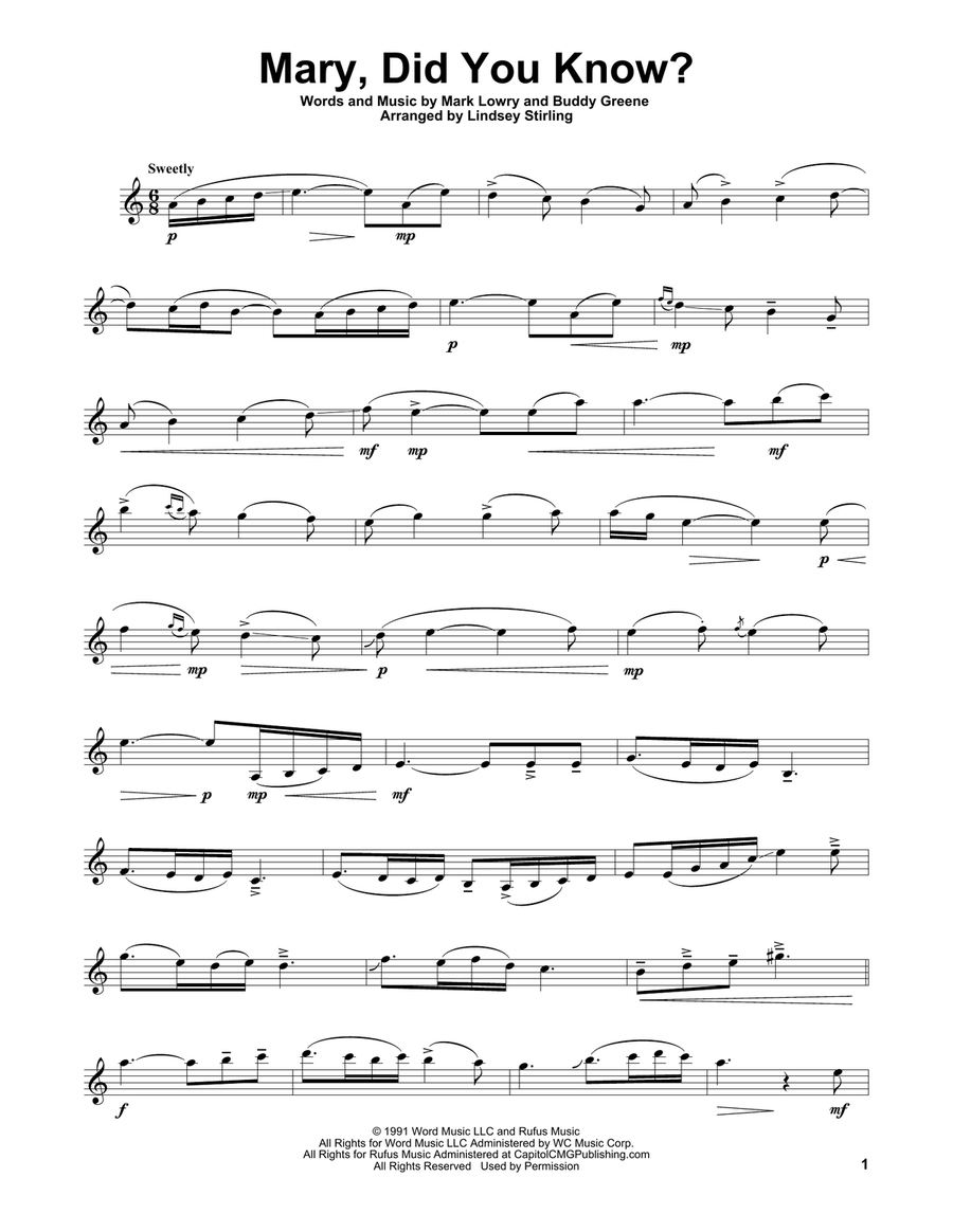 Mary, Did You Know? Violin Solo scores gallery preview page 1