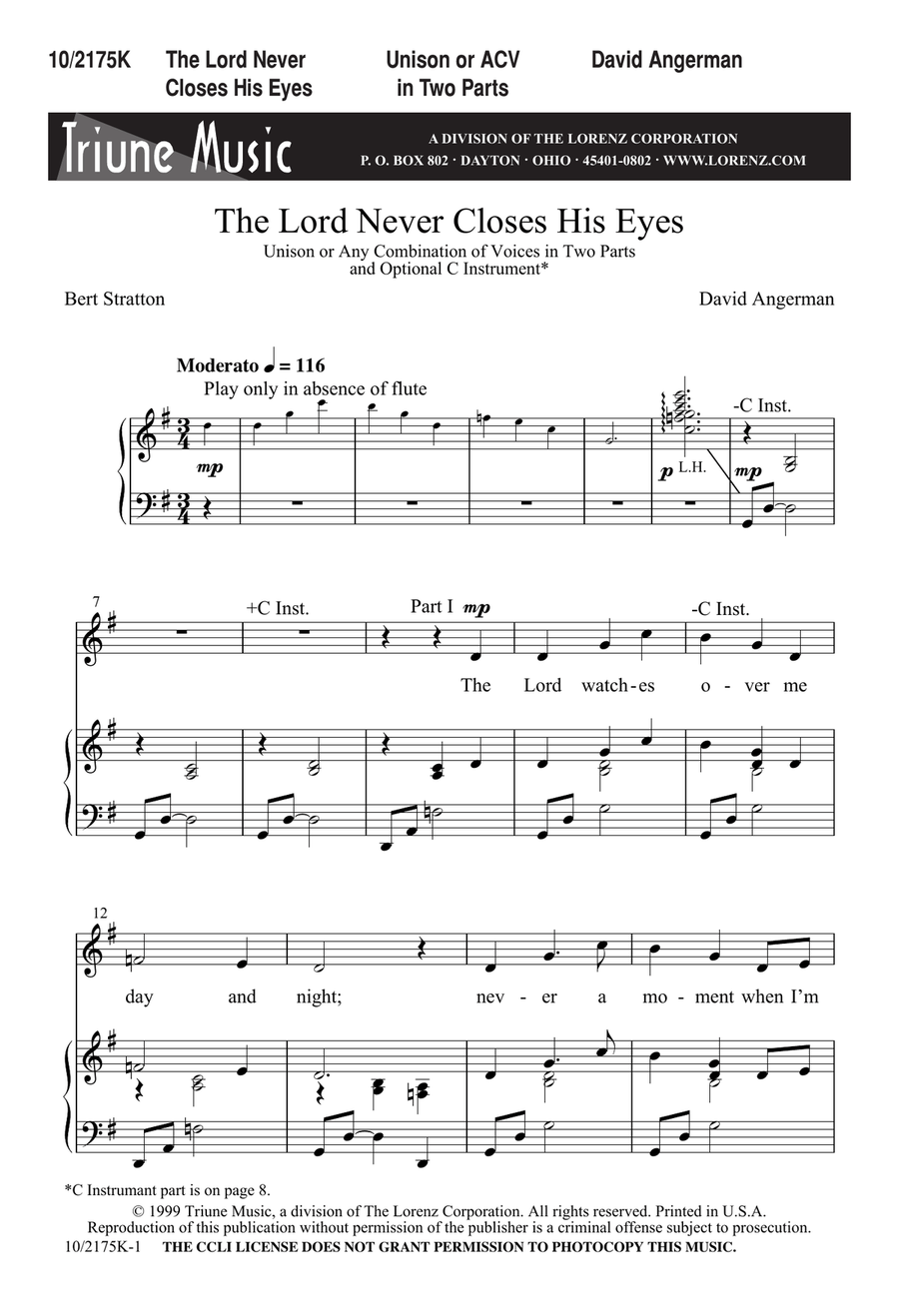 The Lord Never Closes His Eyes by David Angerman 2-Part - Digital Sheet Music