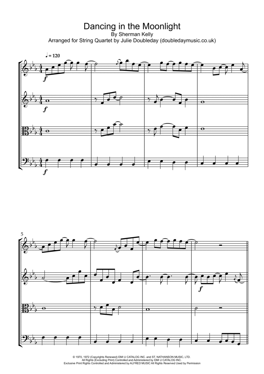 Dancin' In The Moonlight Dancin' In The Moonlight String Quartet scores gallery preview page 1