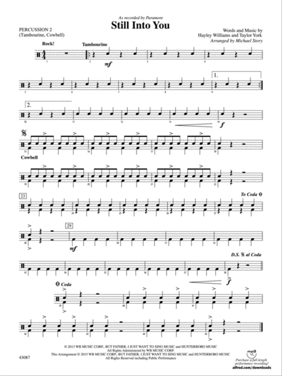 Still Into You: 2nd Percussion Concert Band scores gallery preview page 1