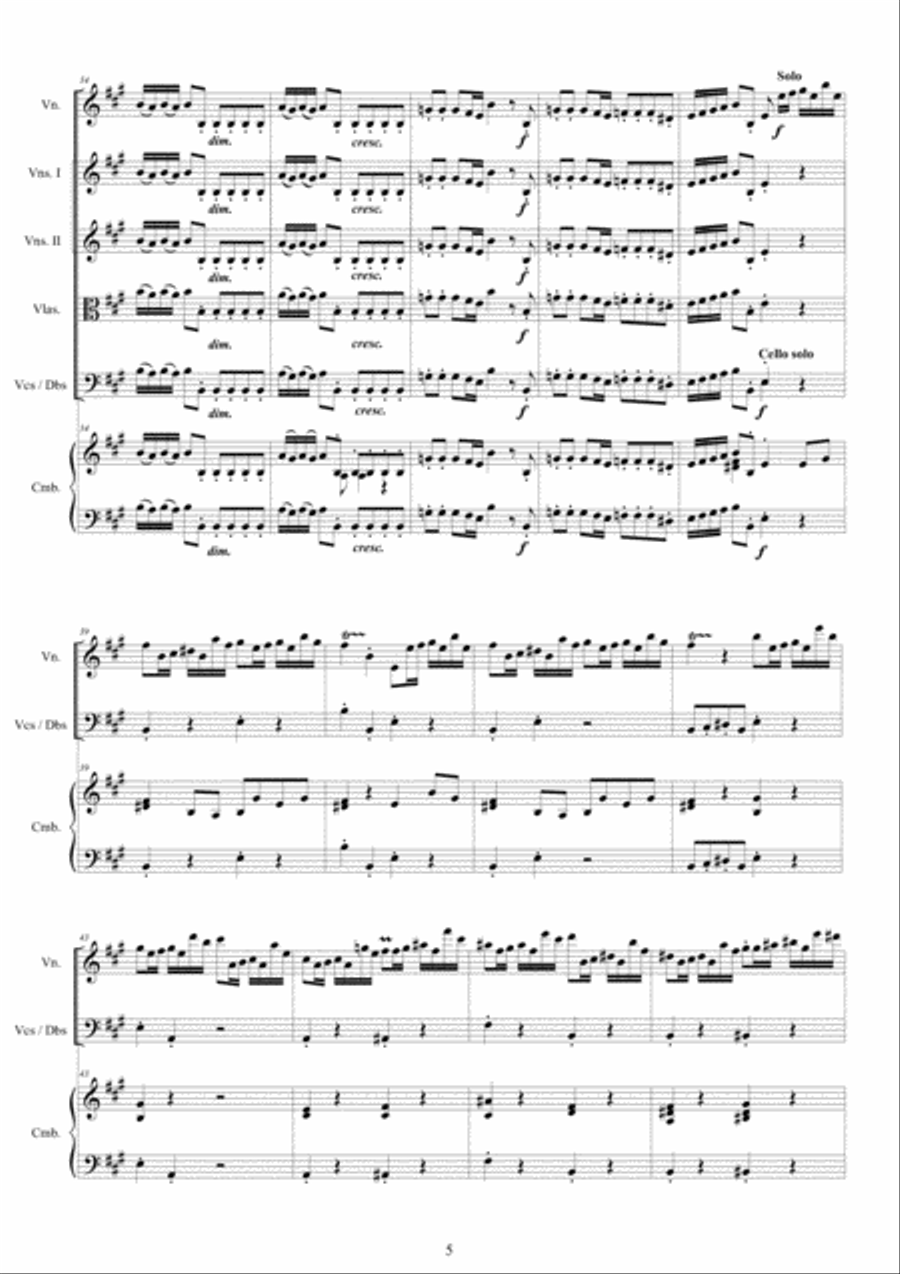 Vivaldi - Violin Concerto No.2 in A major RV 345 for Violin, Strings and Cembalo Chamber Orchestra scores gallery preview page 5