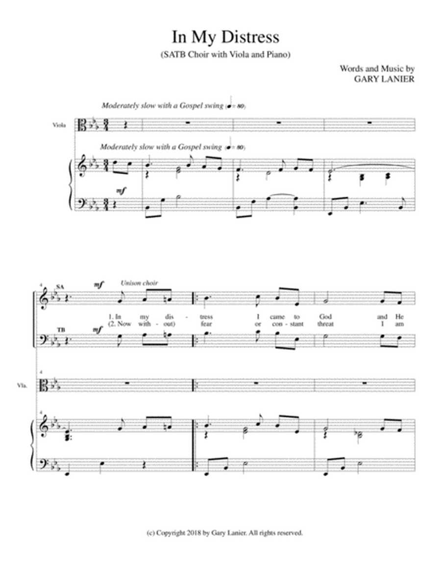 IN MY DISTRESS (SATB CHOIR with Viola & Piano) image number null