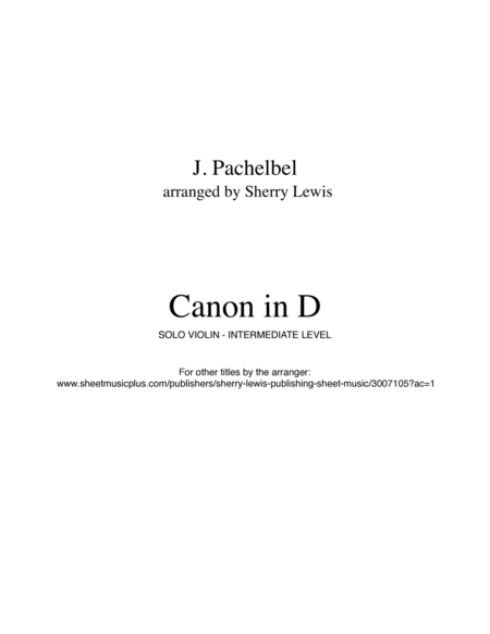 CANON IN D Violin Solo, Intermediate Level image number null