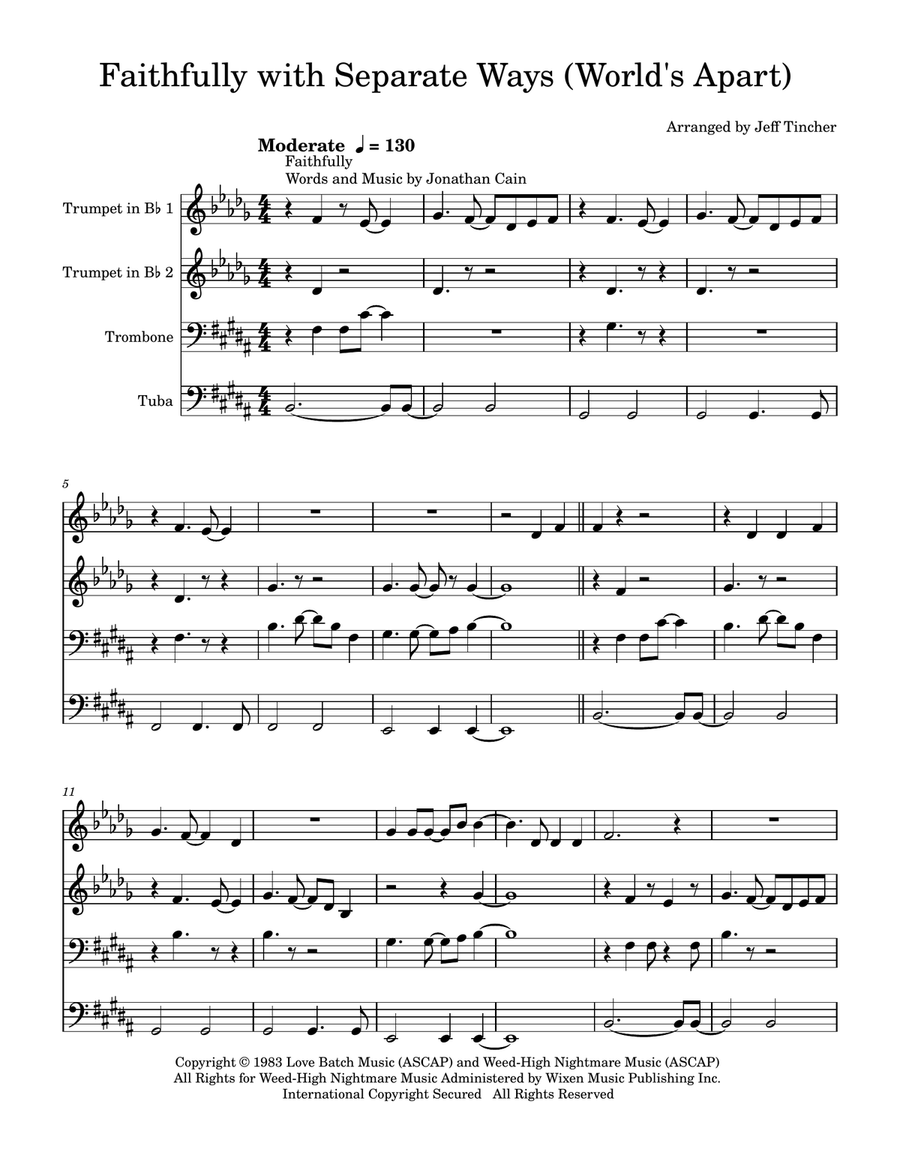 Medley: Faithfully with Separate Ways (Worlds Apart) Brass Quartet scores gallery preview page 2