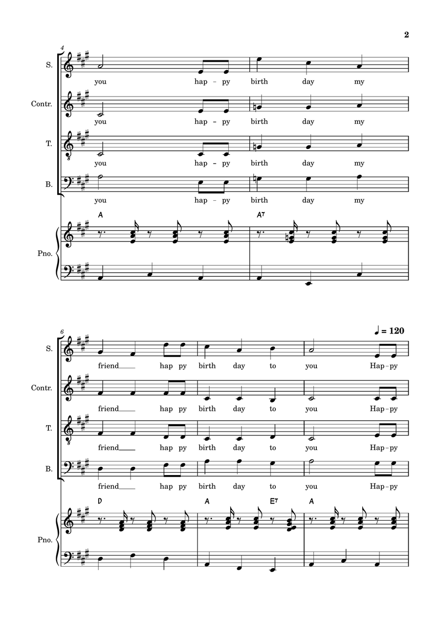 Happy Birthday to You (for 4-Voice Choir) 4-Part scores gallery preview page 2