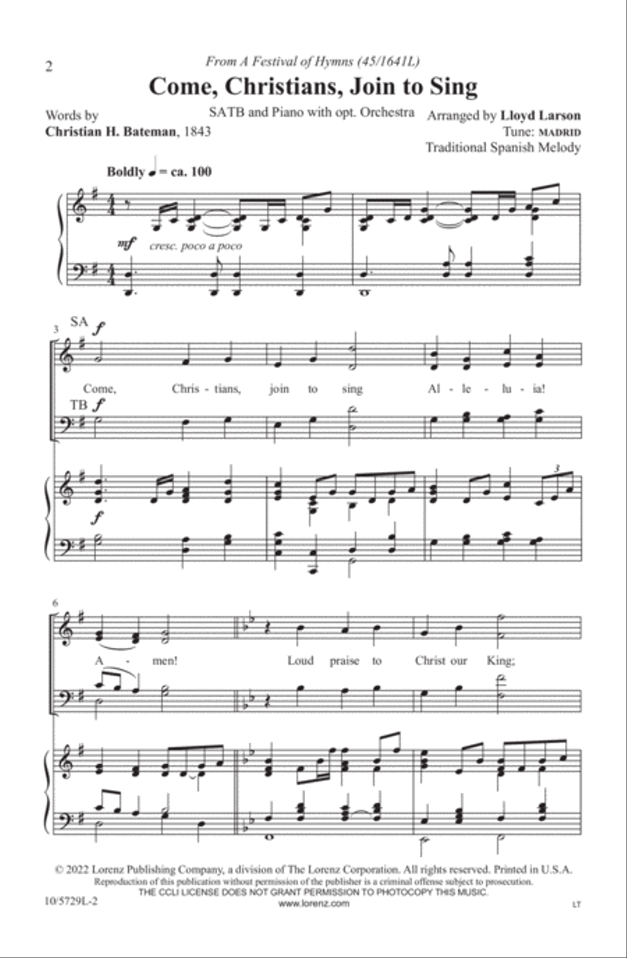Come, Christians, Join to Sing 4-Part scores gallery preview page 2