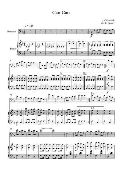 Can Can, Jacques Offenbach, For Bassoon & Piano image number null