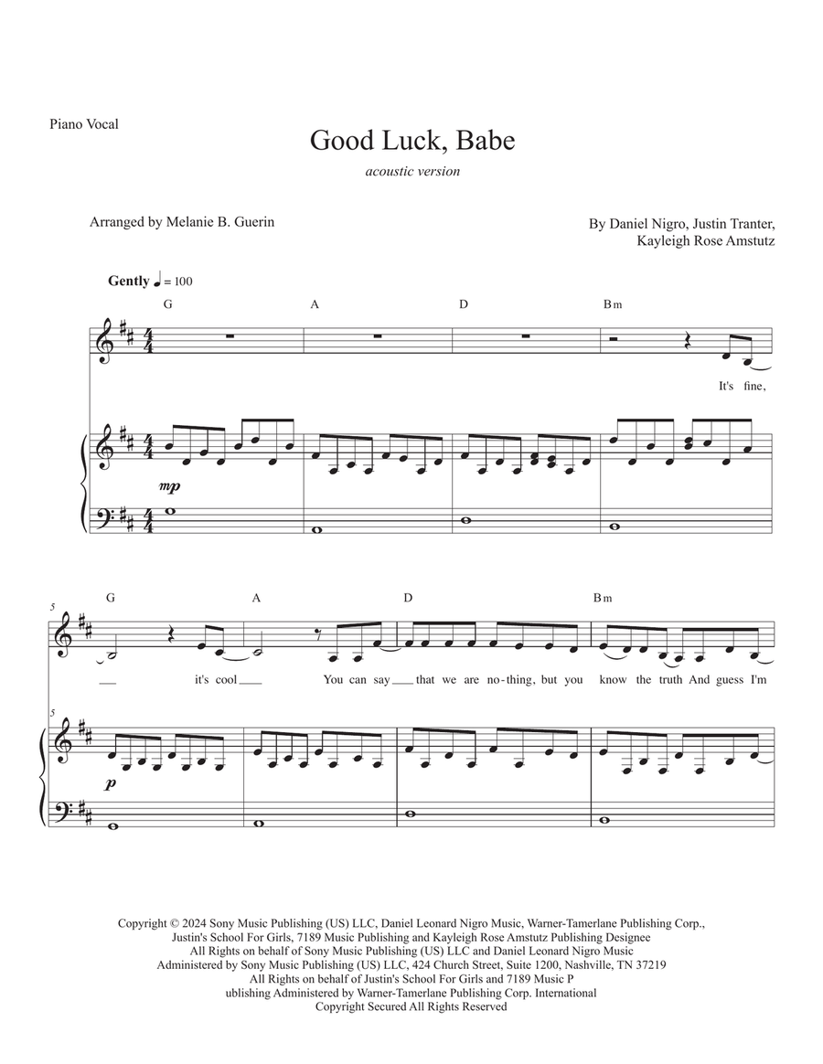 Good Luck, Babe! Piano, Vocal, Guitar scores gallery preview page 1