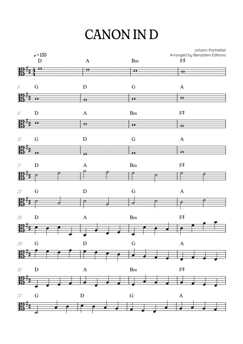 Pachelbel Canon in D • viola sheet music with chords image number null
