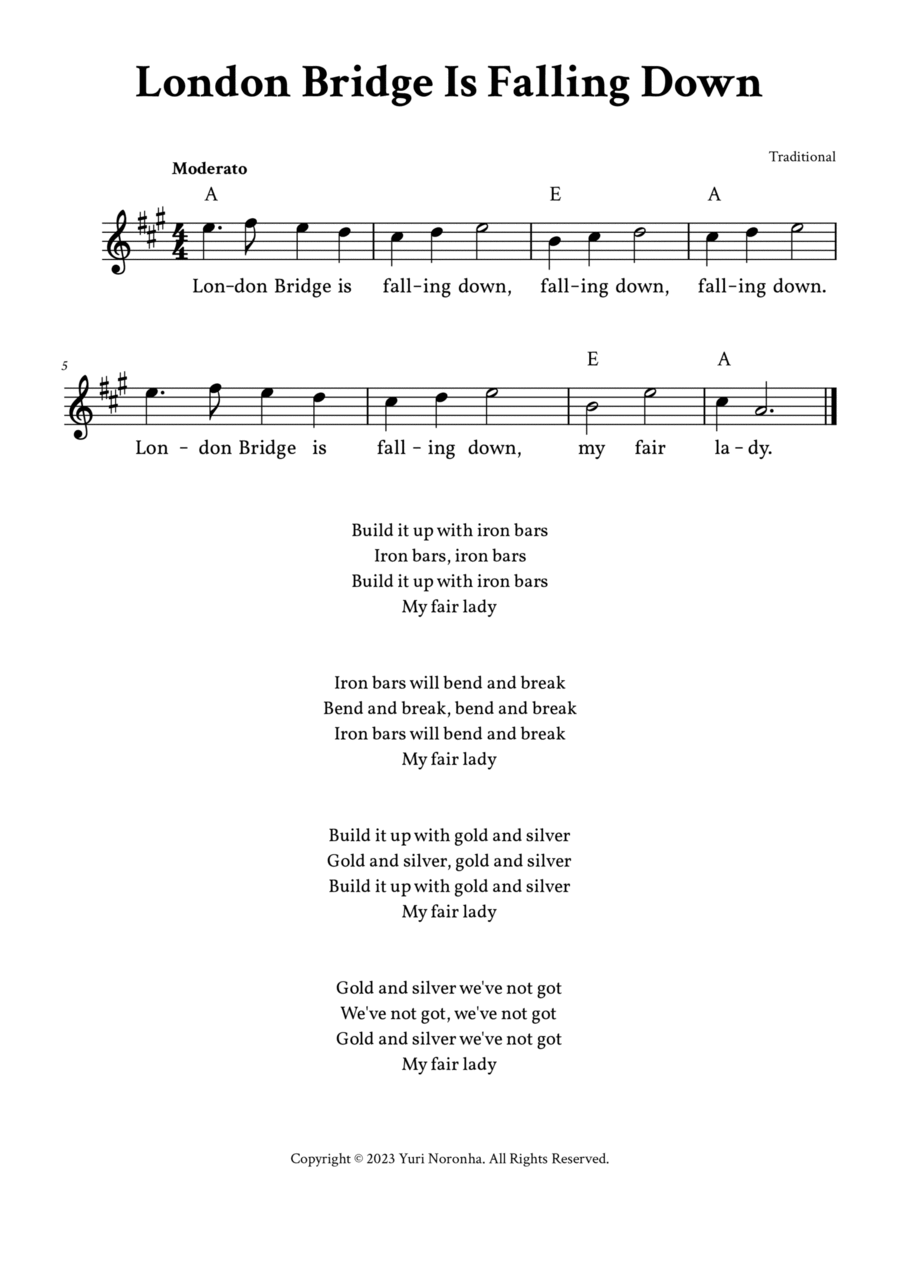 London Bridge Is Falling Down - Lead Sheet (A Major) image number null