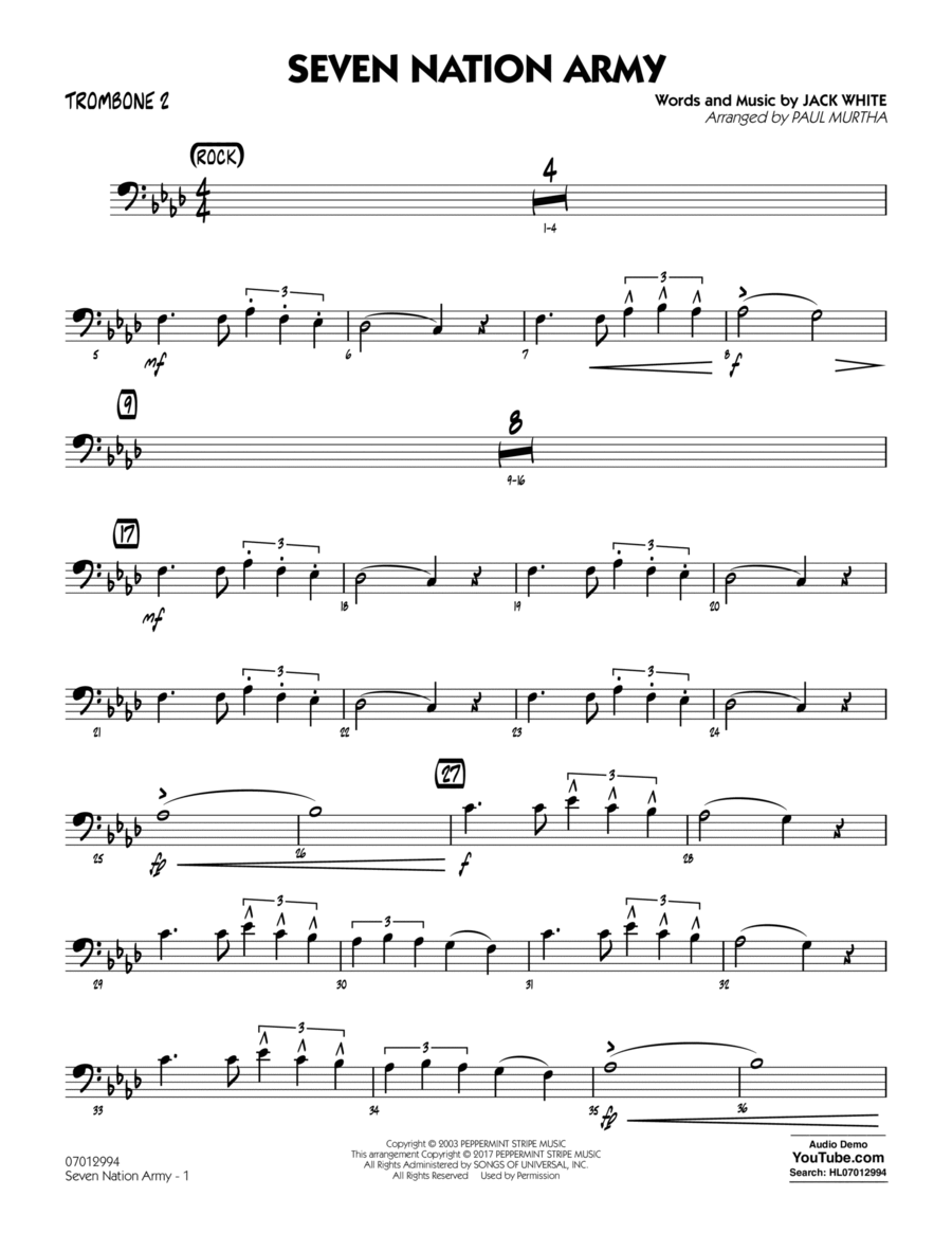 Seven Nation Army - Trombone 2 Trombone scores gallery preview page 1