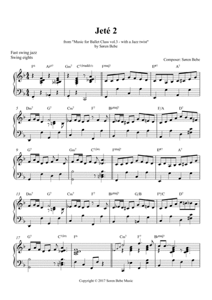 Jeté 2 (fast swing jazz) - Sheet Music for Ballet Class - from "Music for Ballet Class Vol.3 - with a Jazz twist" by Søren Bebe image number null