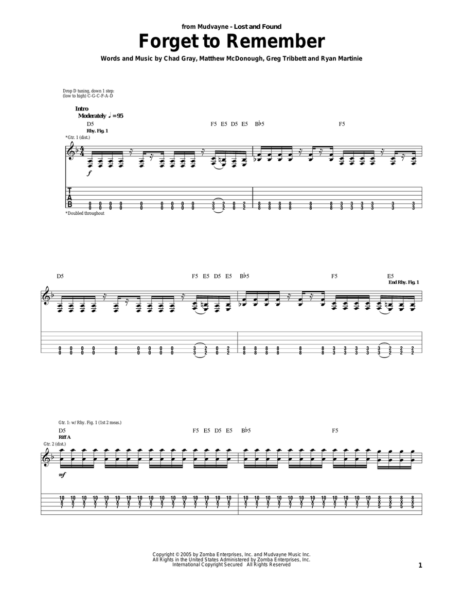 Forget To Remember Electric Guitar scores gallery preview page 1