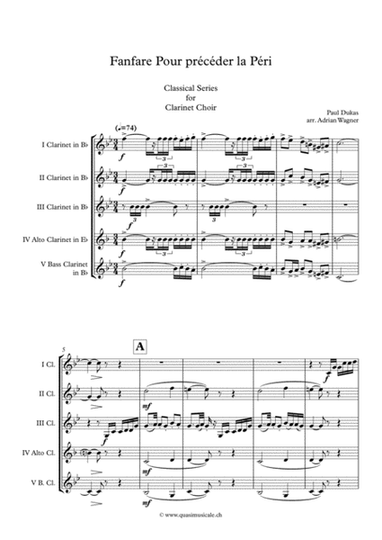 Fanfare Pour précéder la Péri (Clarinet Choir) arr. Adrian Wagner image number null