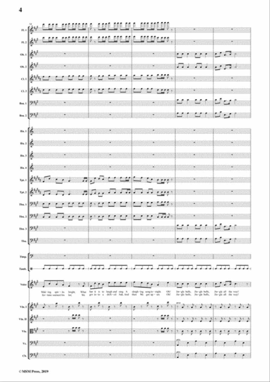 Pierpont-Jingle Bells(The One Horse Open Sleigh),in A Major,for Voice&Orchestra Flute scores gallery preview page 6